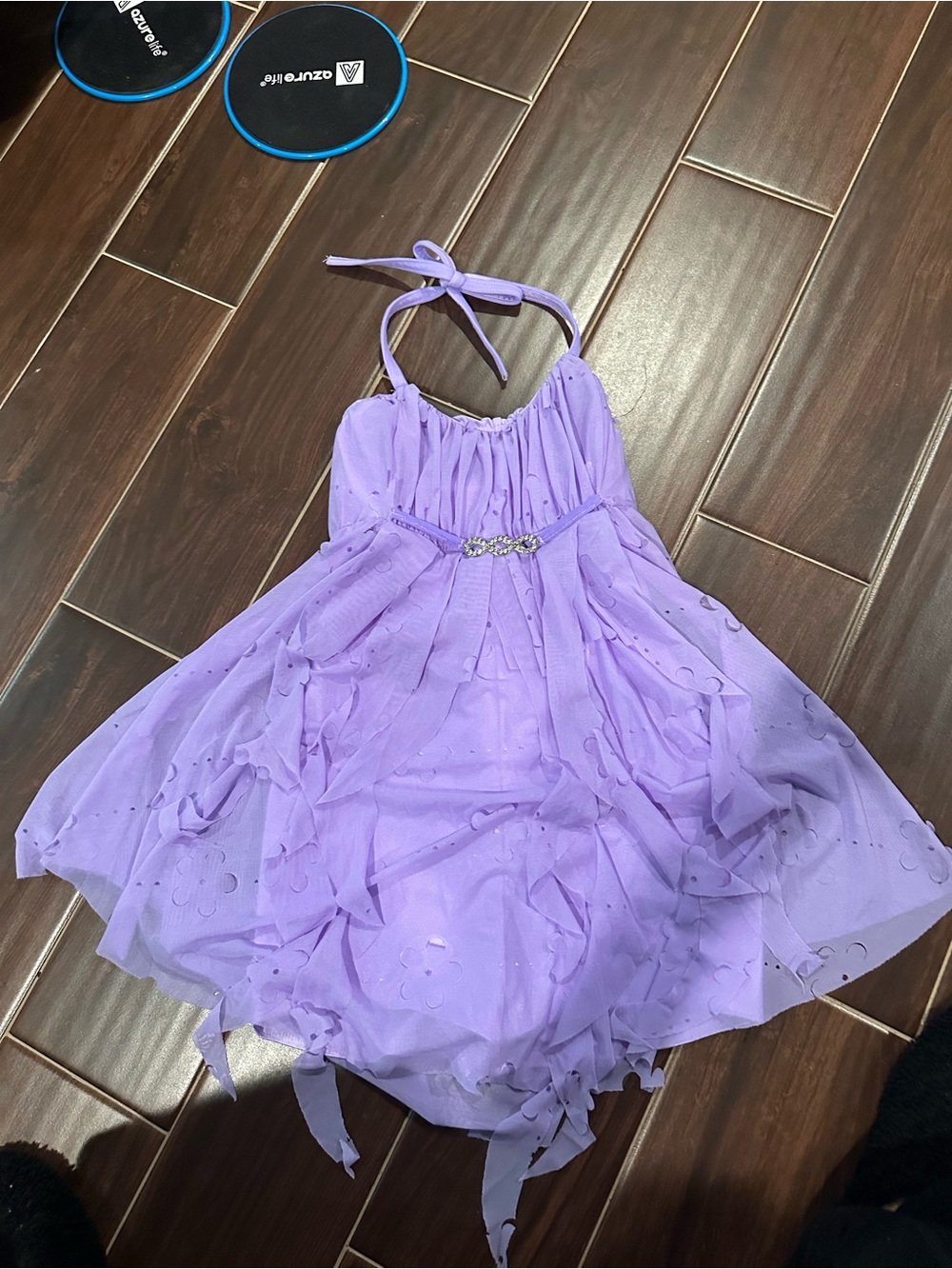 Kelle dance costume Lavender Halter FDance Costume with Rhinestone Waist